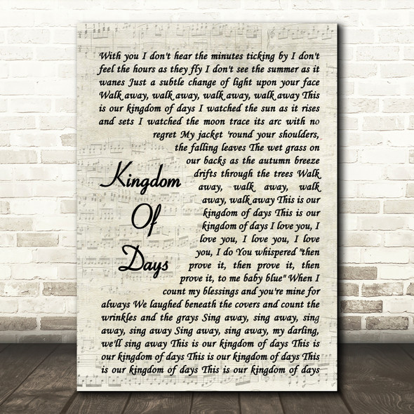 Bruce Springsteen Kingdom Of Days Vintage Script Song Lyric Quote Music Poster Print