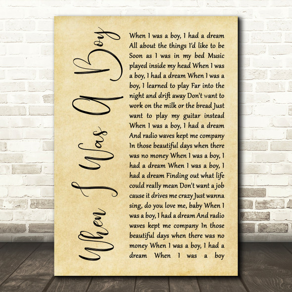 Jeff Lynne's ELO When I Was A Boy Rustic Script Song Lyric Quote Music Poster Print