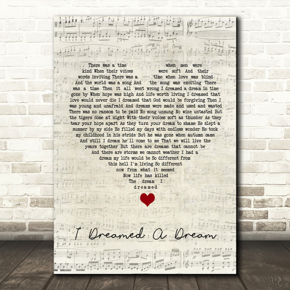 Les Misérables I Dreamed A Dream Script Heart Song Lyric Quote Music Poster Print