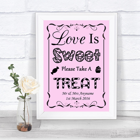 Chalk Watercolour Pink Love Is Sweet Take A Treat Candy Buffet Wedding Sign Red Heart Print 5679