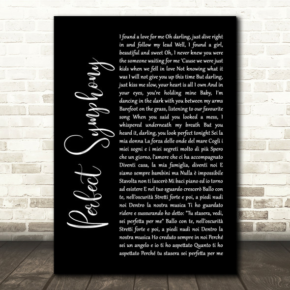 Ed Sheeran & Andrea Bocelli Perfect Symphony Black Script Song Lyric Quote Music Poster Print