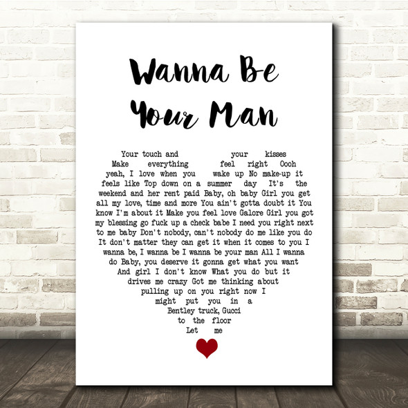 Mechie So Crazy Wanna Be Your Man White Heart Song Lyric Quote Music Poster Print