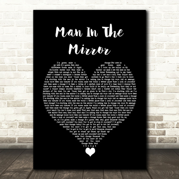 Michael Jackson Man In The Mirror Black Heart Song Lyric Quote Music Poster Print