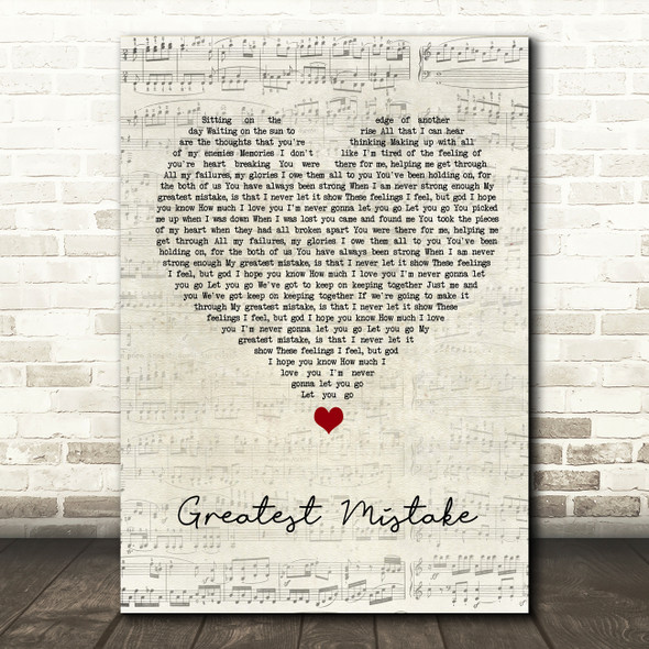 Jack Savoretti Greatest Mistake Script Heart Song Lyric Quote Music Poster Print