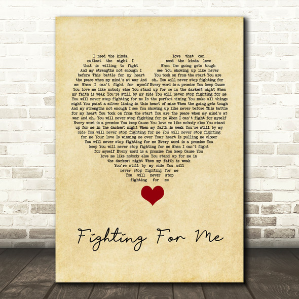 Riley Clemmons Fighting For Me Vintage Heart Song Lyric Quote Music Poster Print