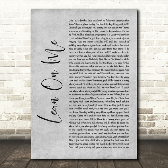 Kirk Franklin Lean On Me Grey Rustic Script Song Lyric Quote Music Poster Print