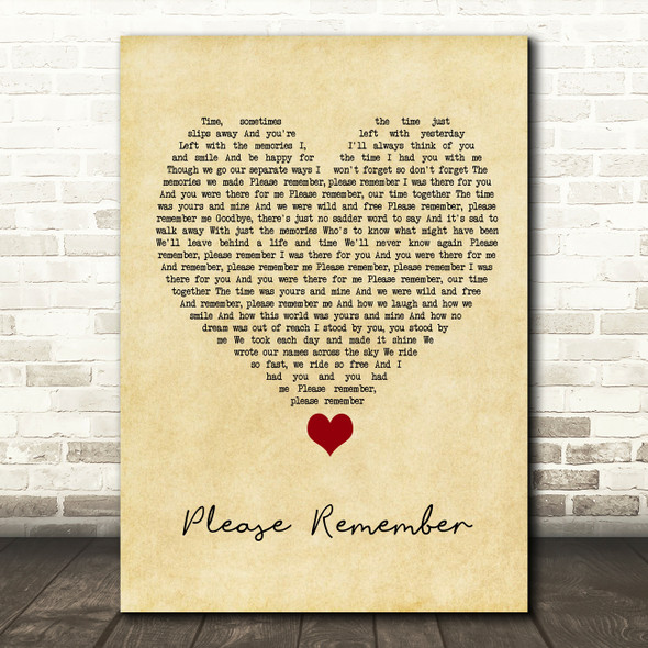LeAnn Rimes Please Remember Vintage Heart Song Lyric Quote Music Poster Print