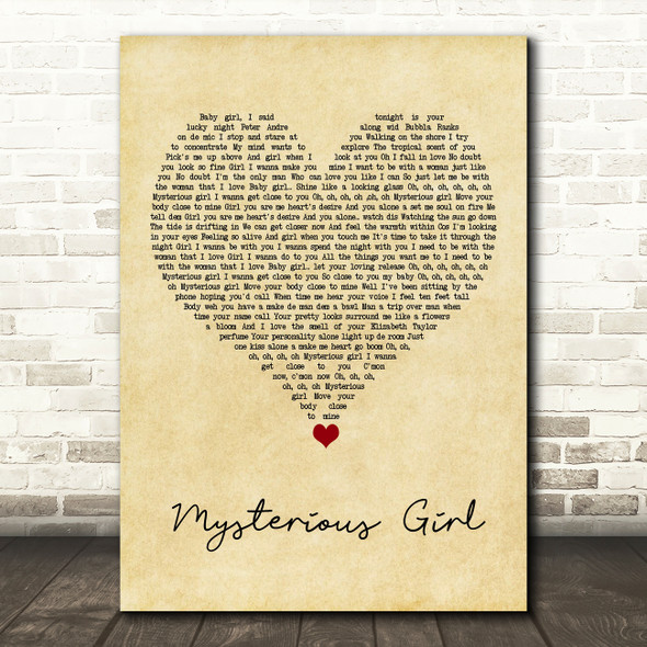 Peter Andre Mysterious Girl Vintage Heart Song Lyric Quote Music Poster Print