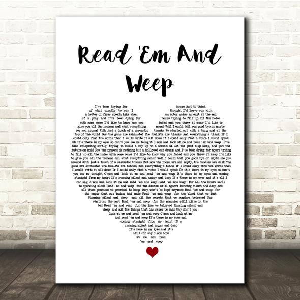 Meat Loaf Read 'Em And Weep White Heart Song Lyric Quote Music Poster Print