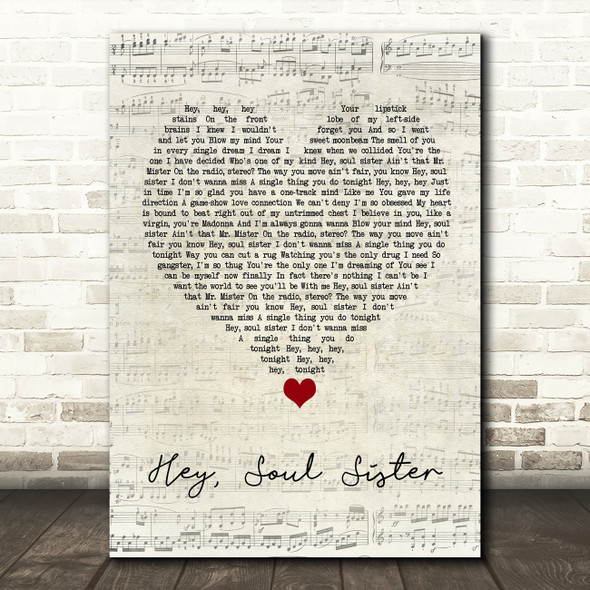 Train Hey, Soul Sister Script Heart Song Lyric Quote Music Poster Print