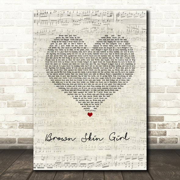 Beyonce, SAINt JHN & Wizkid Brown Skin Girl Script Heart Song Lyric Quote Music Poster Print