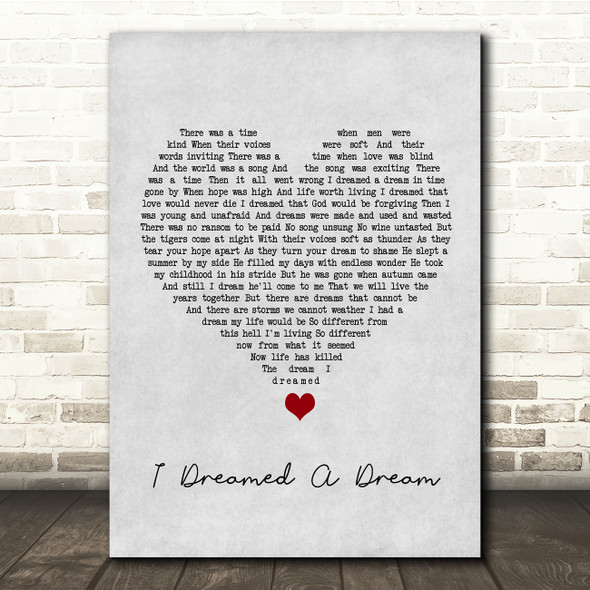 Les Misérables I Dreamed A Dream Grey Heart Song Lyric Quote Music Poster Print