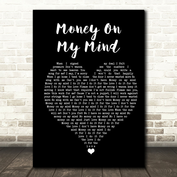 Sam Smith Money On My Mind Black Heart Song Lyric Quote Music Poster Print