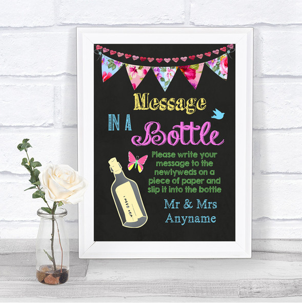 Bright Bunting Chalk Message In A Bottle Personalized Wedding Sign