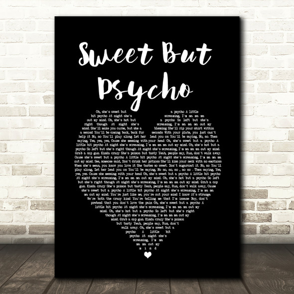 Ava Max Sweet But Psycho Black Heart Song Lyric Quote Music Poster Print