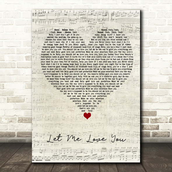 Mario Let Me Love You Script Heart Song Lyric Quote Music Poster Print