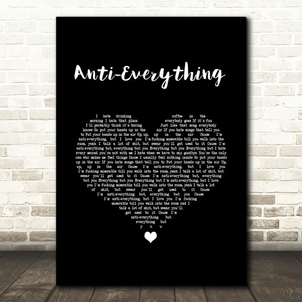 Lost Kings feat. Loren Gray Anti-Everything Black Heart Song Lyric Quote Music Poster Print
