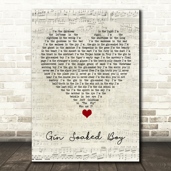 The Divine Comedy Gin Soaked Boy Script Heart Song Lyric Quote Music Poster Print