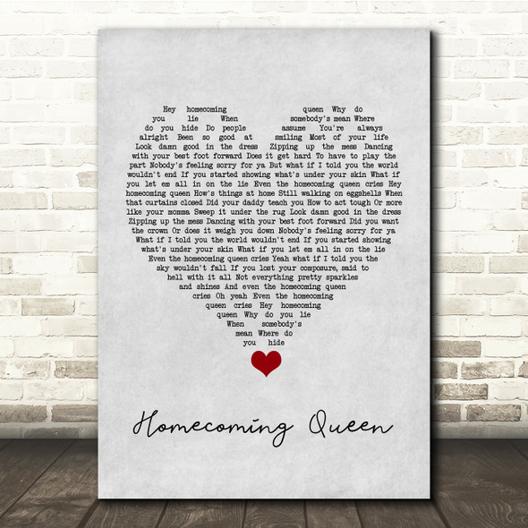 Kelsea Ballerini Homecoming Queen Grey Heart Song Lyric Quote Music Poster Print