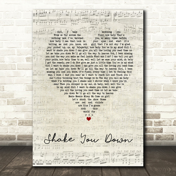 Gregory Abbott Shake You Down Script Heart Song Lyric Quote Music Poster Print