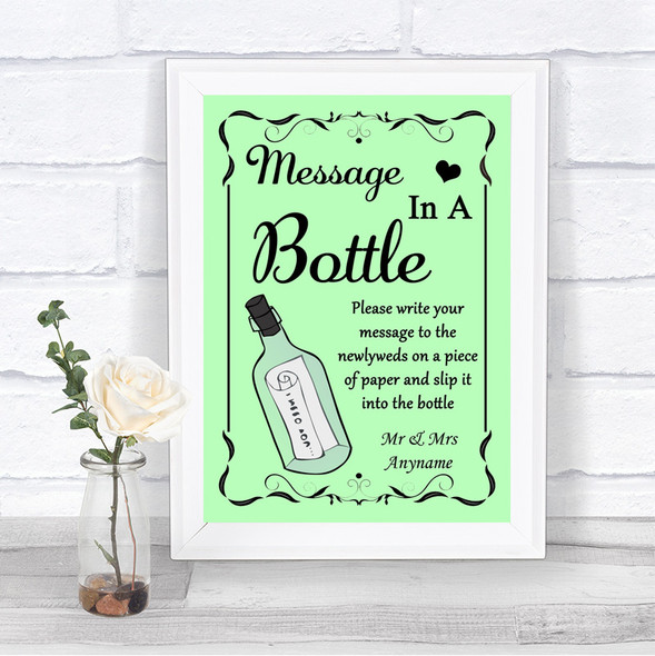 Green Message In A Bottle Personalized Wedding Sign