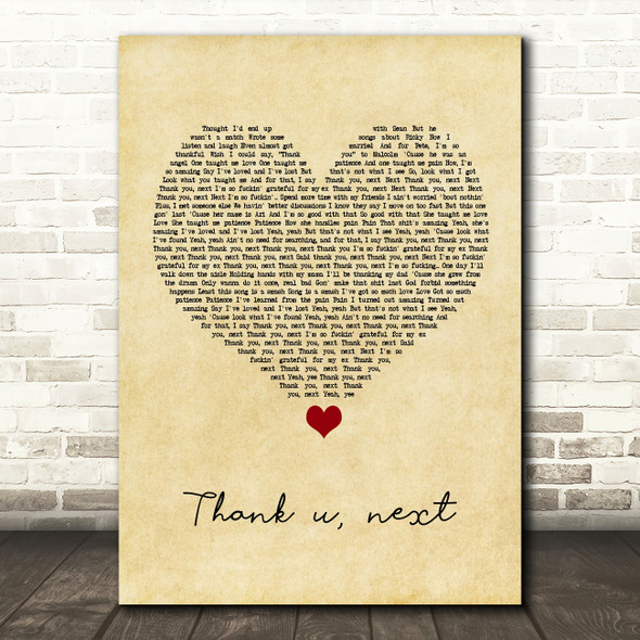 Ariana Grande Thank u, next Vintage Heart Song Lyric Quote Music Poster Print