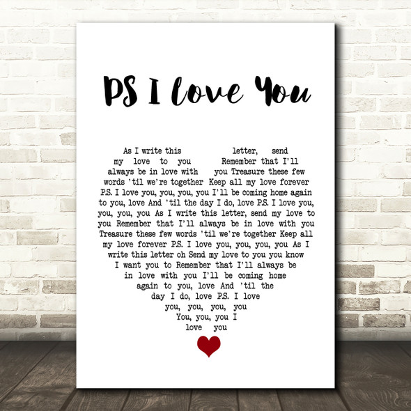 The Beatles P.S. I Love You White Heart Song Lyric Quote Music Poster Print