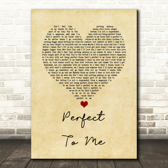 Anne-Marie Perfect To Me Vintage Heart Song Lyric Quote Music Poster Print