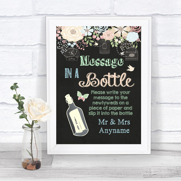 Shabby Chic Chalk Message In A Bottle Personalized Wedding Sign