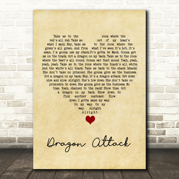 Queen Dragon Attack Vintage Heart Song Lyric Quote Music Poster Print
