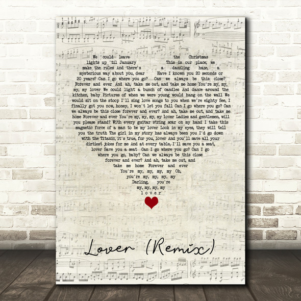 Taylor Swift feat Shawn Mendes Lover (Remix) Script Heart Song Lyric Quote Music Poster Print