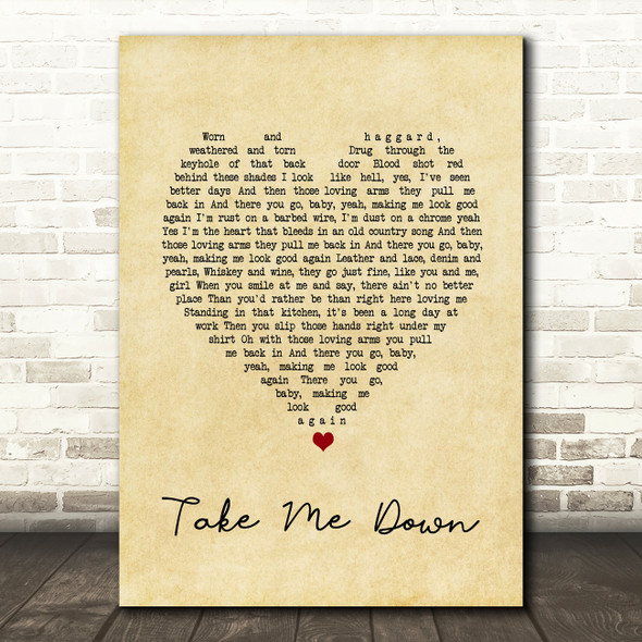 The Pretty Reckless Take Me Down Vintage Heart Song Lyric Quote Music Poster Print