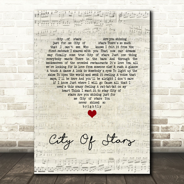 La La Land Cast City Of Stars Script Heart Song Lyric Quote Music Poster Print