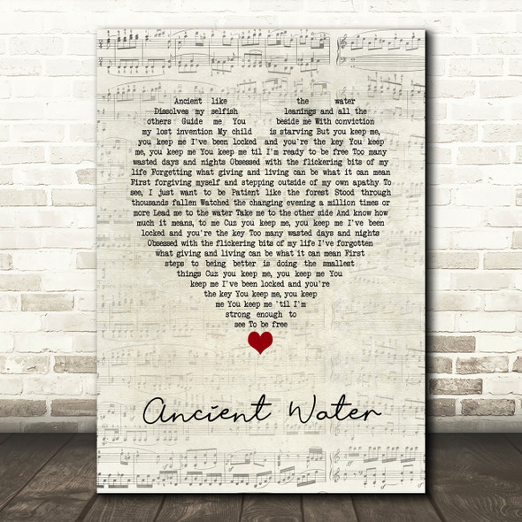 Future Islands Ancient Water Script Heart Song Lyric Quote Music Poster Print