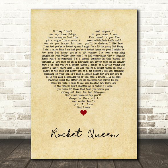 Guns N' Roses Rocket Queen Vintage Heart Song Lyric Quote Music Poster Print