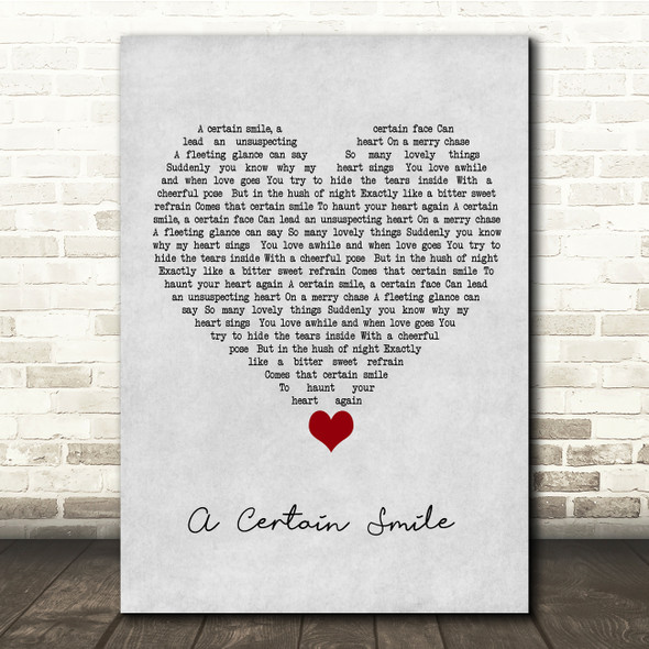 Johnny Mathis A Certain Smile Grey Heart Song Lyric Quote Music Poster Print