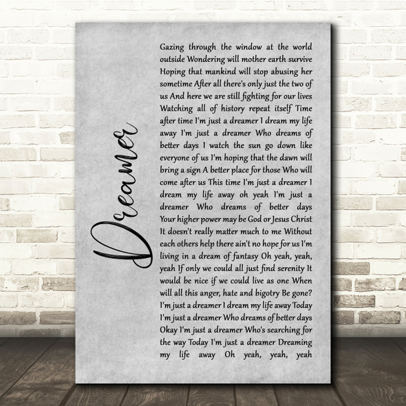 Ozzy Osbourne Dreamer Grey Rustic Script Song Lyric Quote Music Poster Print