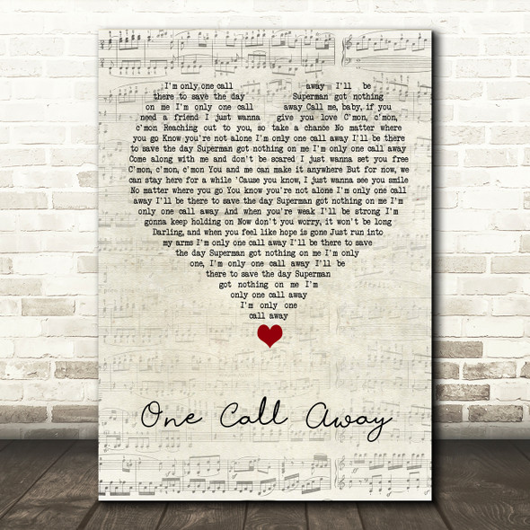 Charlie Puth One Call Away Script Heart Song Lyric Quote Music Poster Print
