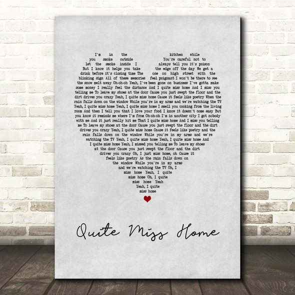 James Arthur Quite Miss Home Grey Heart Song Lyric Quote Music Poster Print