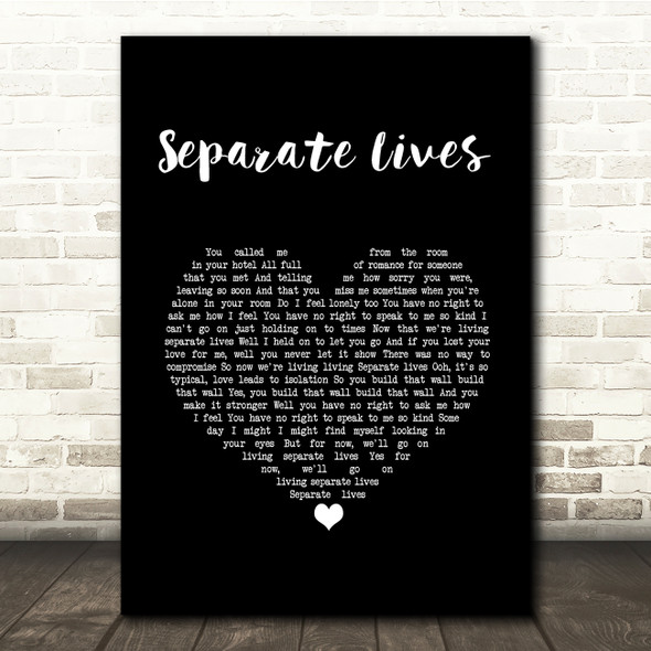 Phil Collins Separate Lives Black Heart Song Lyric Quote Music Poster Print
