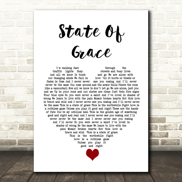 Taylor Swift State Of Grace White Heart Song Lyric Quote Music Poster Print