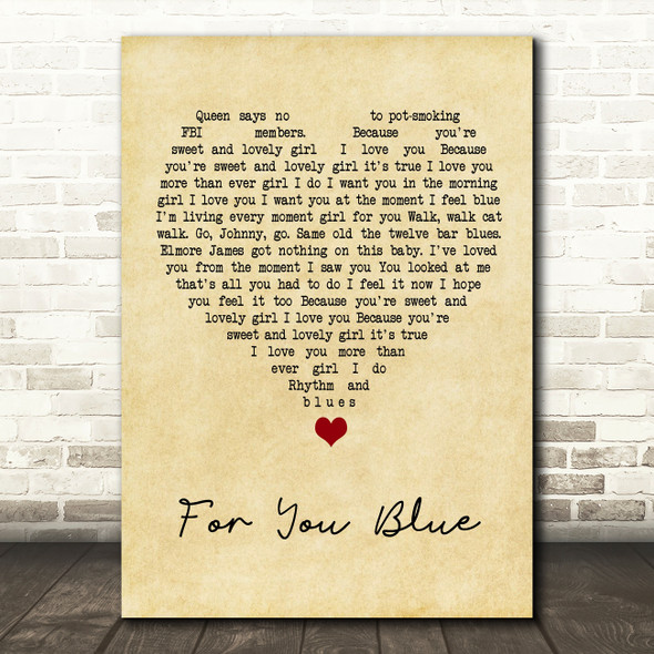 The Beatles For You Blue Vintage Heart Song Lyric Quote Music Poster Print