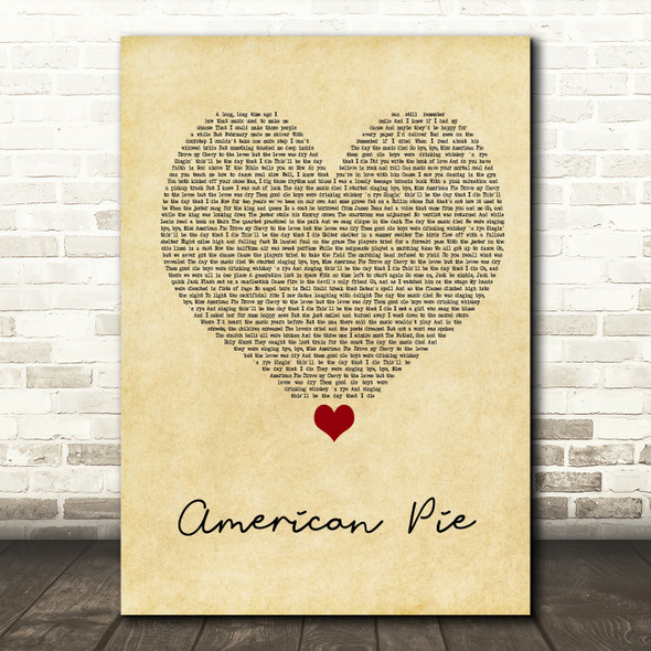 Don McLean American Pie Vintage Heart Song Lyric Quote Music Poster Print