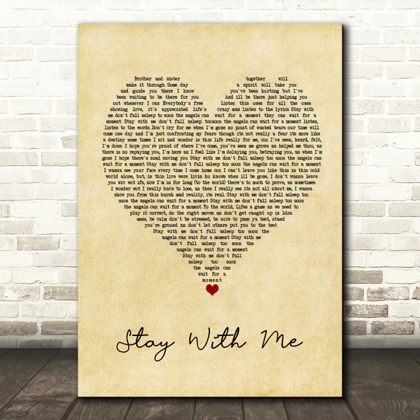 DJ Ironik Stay With Me Vintage Heart Song Lyric Quote Music Poster Print