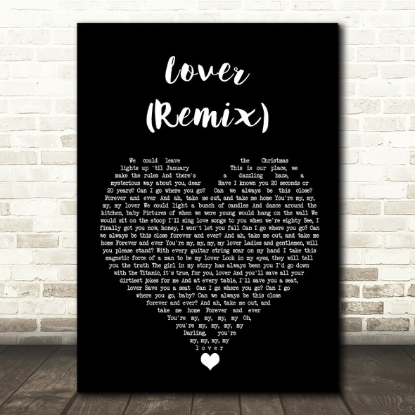 Taylor Swift feat Shawn Mendes Lover (Remix) Black Heart Song Lyric Quote Music Poster Print
