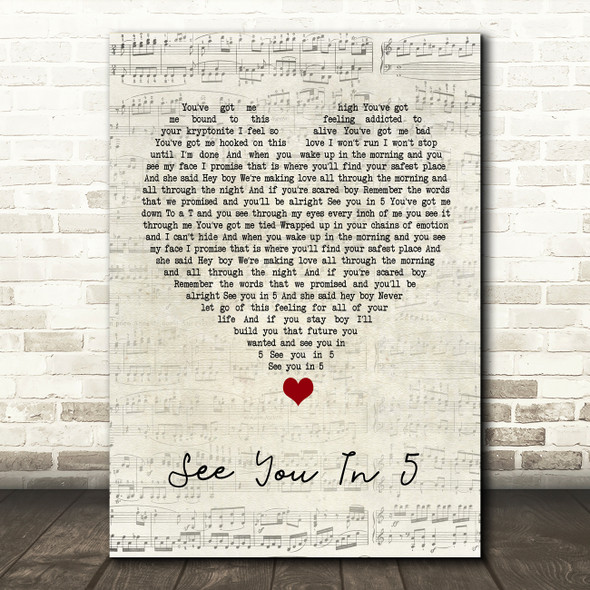 Cliff Lynch + Kim Kane See You In 5 Script Heart Song Lyric Quote Music Poster Print