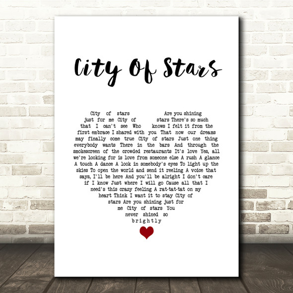 La La Land Cast City Of Stars White Heart Song Lyric Quote Music Poster Print