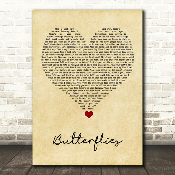 Lucy Spraggan Butterflies Vintage Heart Song Lyric Quote Music Poster Print