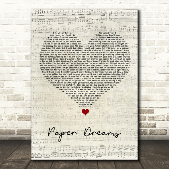 Lucy Spraggan Paper Dreams Script Heart Song Lyric Quote Music Poster Print