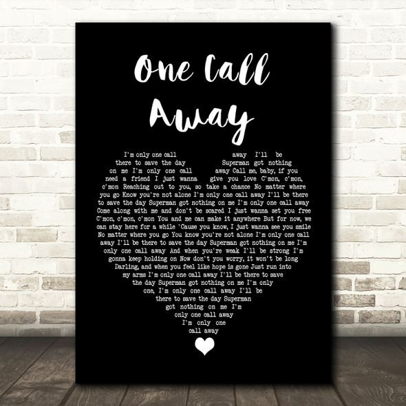 Charlie Puth One Call Away Black Heart Song Lyric Quote Music Poster Print